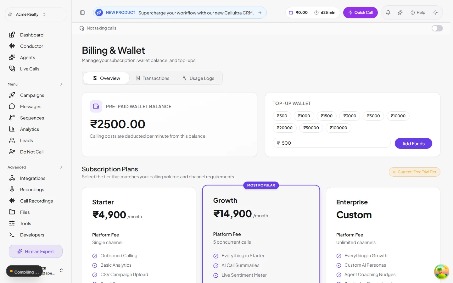 CallUltra billing overview