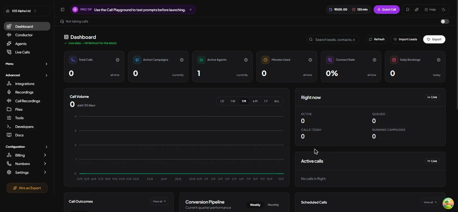 CallUltra dashboard overview